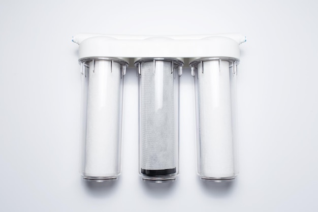 Water filtration system on white background Top view