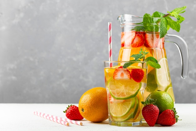 Water flavored with fresh summer fruit.