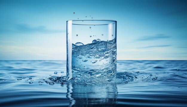 Foto acqua che scorre in un bicchiere