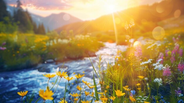 写真 流れる水の夏の春の背景