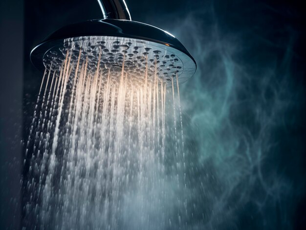 Photo water flows from the showerhead