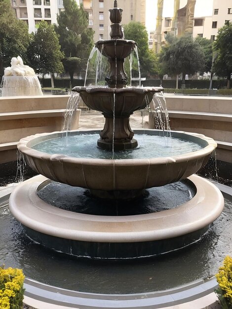 Foto l'acqua della fontana cade in mezzo alla strada.