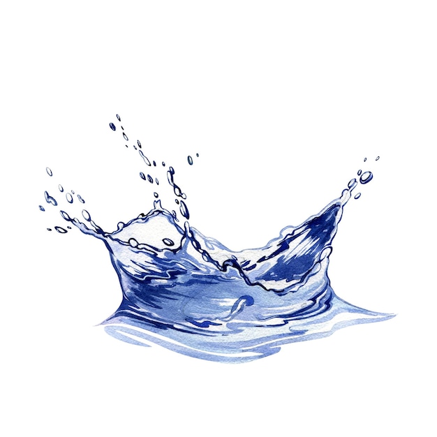 water funnel with water splash drops isolated on white background watercolor illustration