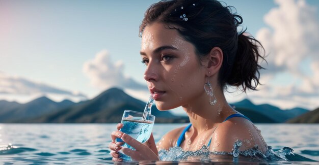 Foto ragazza d'acqua iperrealista octano altamente dettagliato render bellissima composizione epica 8k