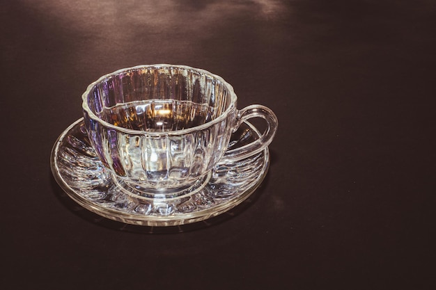 Water glass and black background isolated crystal glass