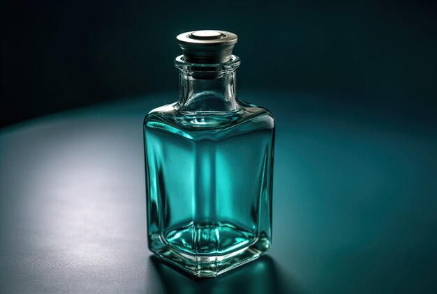 Water in a glass or bottle on a blue background