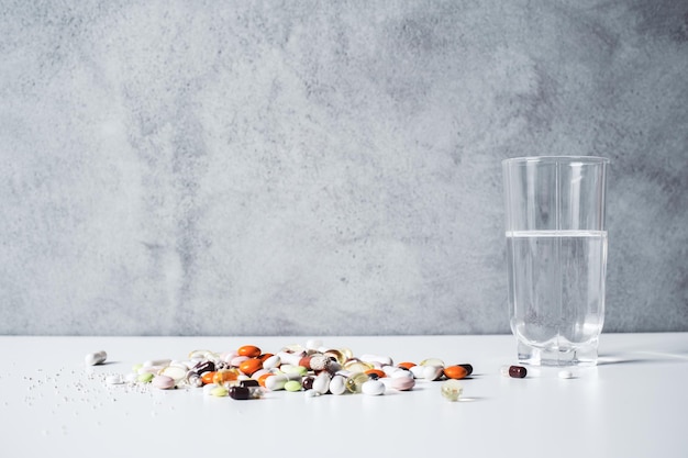 Water glass and pills