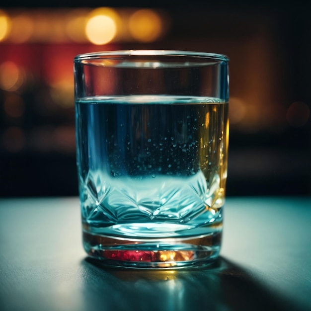 Water glass on top of a table