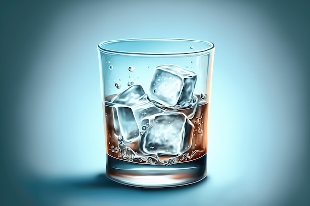 A water glass with ice