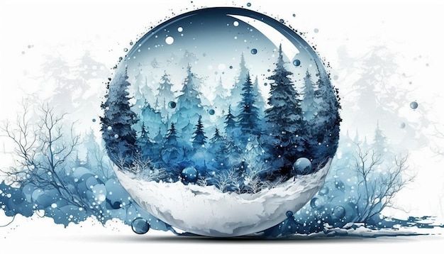 A water globe with a forest inside.