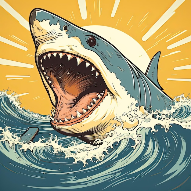 The water holds a great white shark with an open mouth Illustration Generative AI