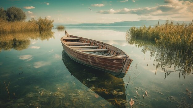 Water houten boot foto verbazingwekkende afbeelding Ai gegenereerde kunst