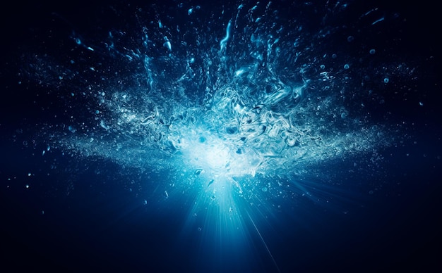 water and ice particles background on blue background