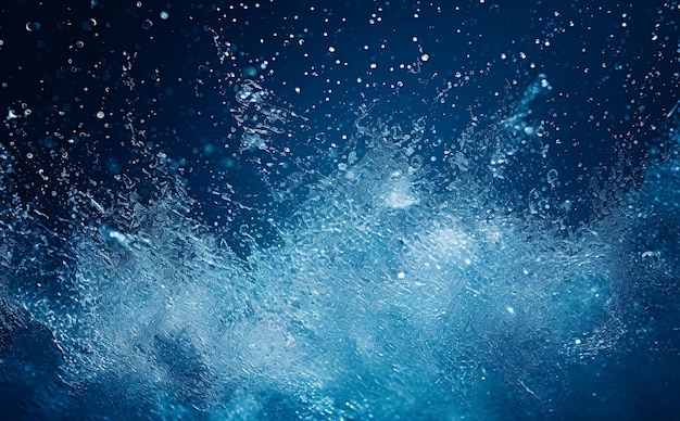 water and ice particles background on blue background