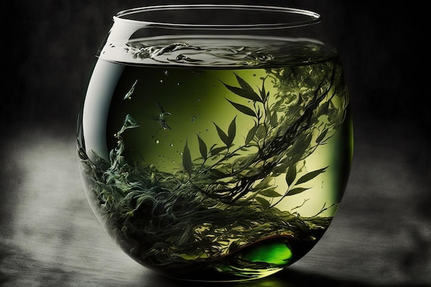 Water infused with fresh green tea leaves