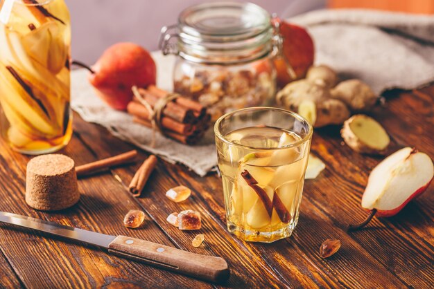 Water Infused with Pear, Cinnamon and Ginger.