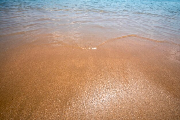 The water is so clear that the sand is in the water.