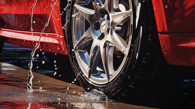 Water Jet Cleaning Car Wheel oil painting