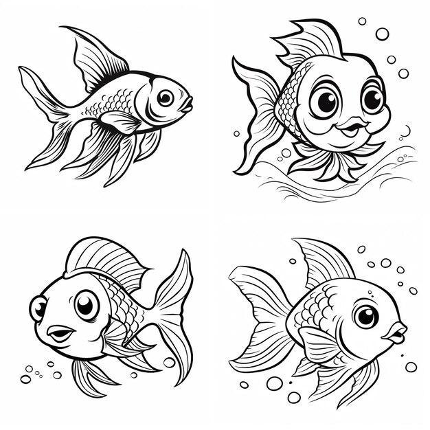 Photo under water kawaii coloring book worksheet for kids