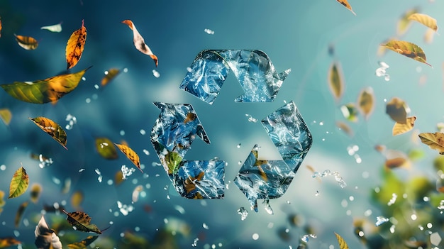 A water and leaf symbol representing recycling in azure fluid