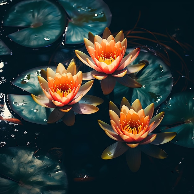 Water Lilies A Black Background