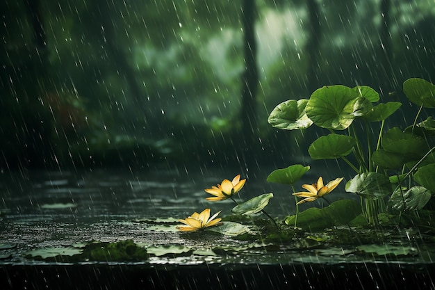 Water lilies under the rain