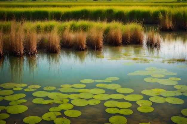 Foto ninfee in un campo di riso