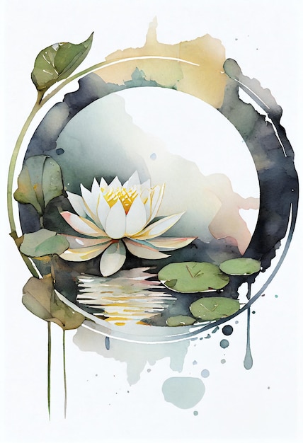 Photo a water lily painting with a water lily in the center.