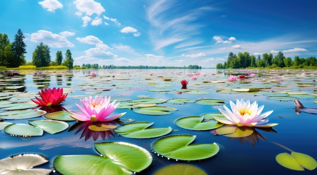 Water lily in pond in summer Generative AI