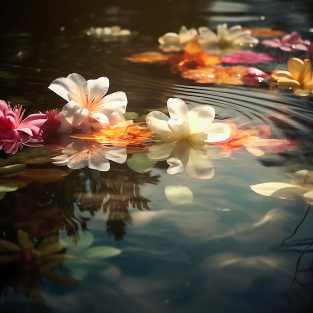 water lily scene with lake