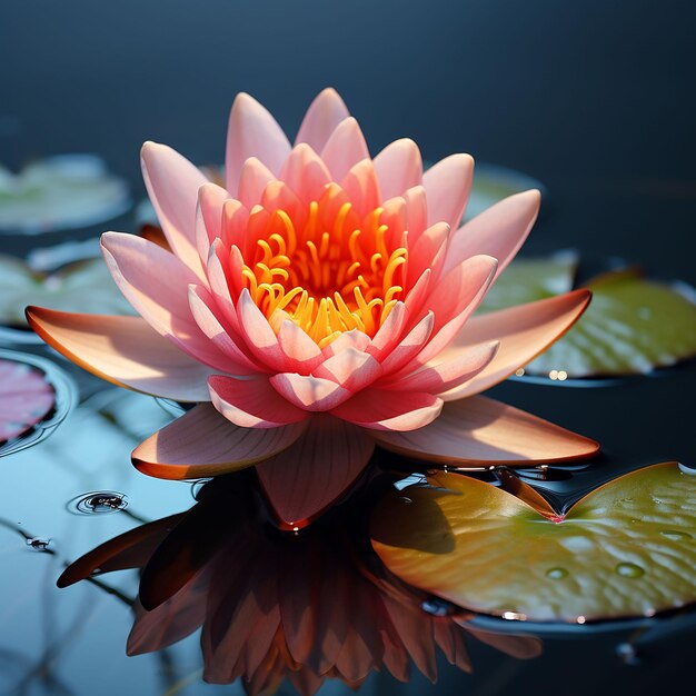 Water lily on the surface orange mint and pink color