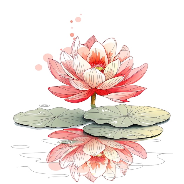 a water lily with the reflection of a lotus flower in the water