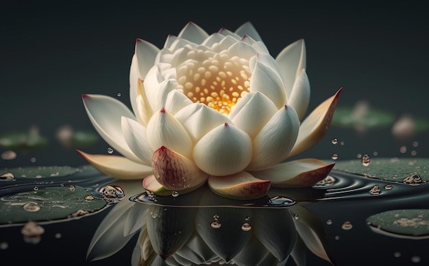 A water lily with a white center and a red center.