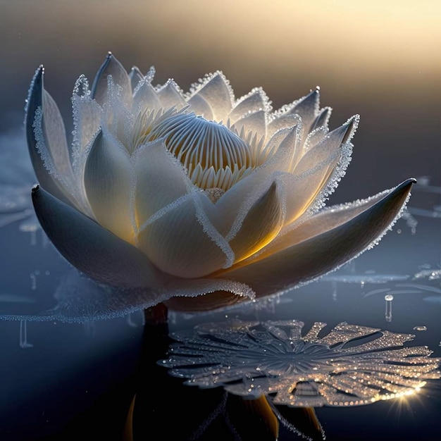 A water lily with the word lotus on it