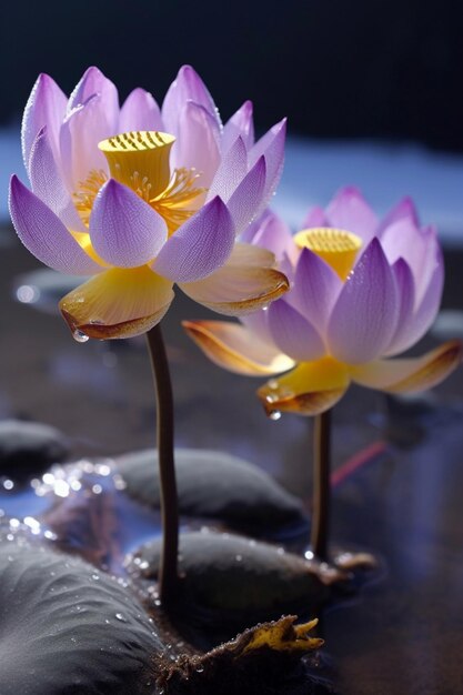 A water lily with a yellow flower in the middle