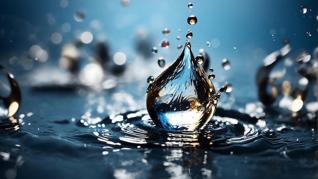 Водный жидкий всплеск с водяными каплями фонового дизайна обоев, созданных AI