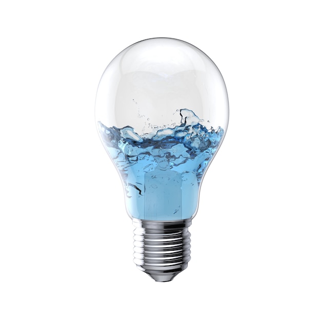 Water Liquid splashing inside light bulb on white background 3D Render