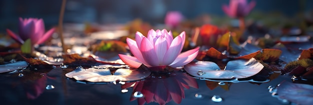 Водный цветок лотоса, окруженный камнями в воде.
