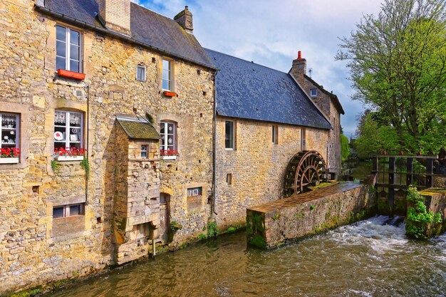 Water mill and Aure River in the old city in Bayeux in Calvados department of Normandy, France.