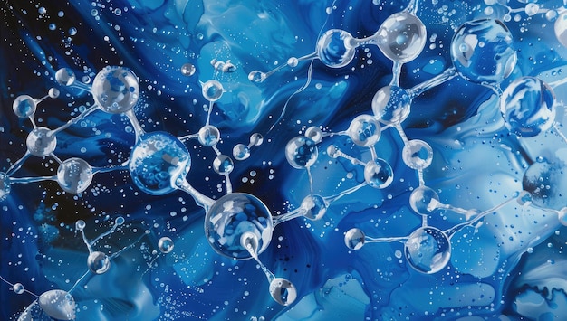 Water molecules floating in blue