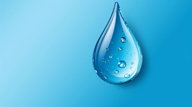 Water or oil drop on blue background isolated water drop with droplets world water day generative ai