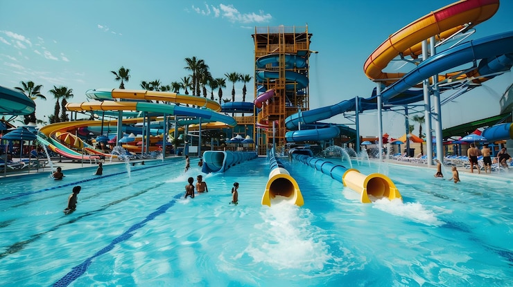 Photo water park with slides and pool photo