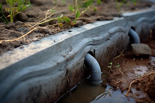 a water pipe is in the dirt next to a pipe