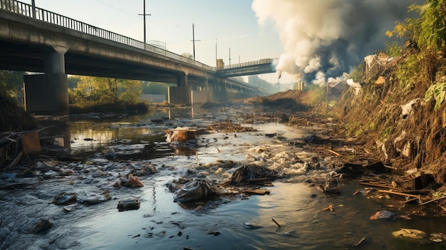 写真 川の水の汚染とゴミ