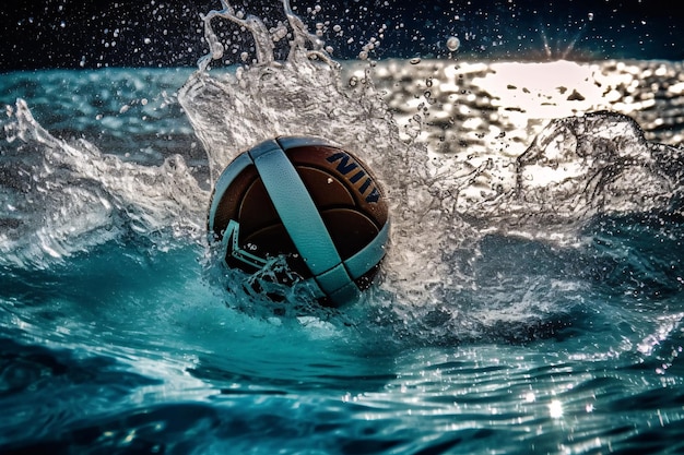 Photo water polo player in action in a swimming pool banner or poster advertising style material generative ai