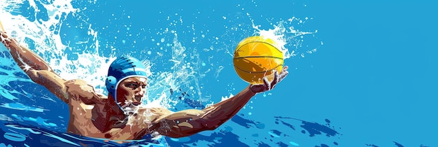 Photo water polo player in action with splashing water a water polo player dives into the water wit
