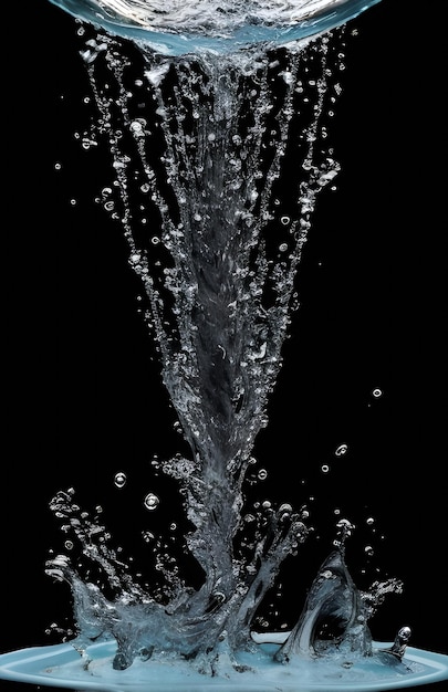 Water pouring into a water fountain on a black background