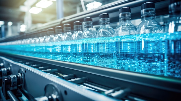 water production plant with a focus on the bottling line processing pure spring water into small bottles