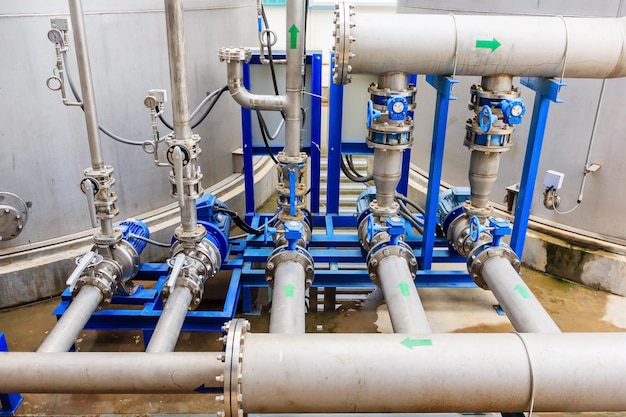 Water pump station and pipeline on roof deck of water tank for industrial work