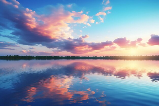 写真 色とりどりの夕暮れの水の反射